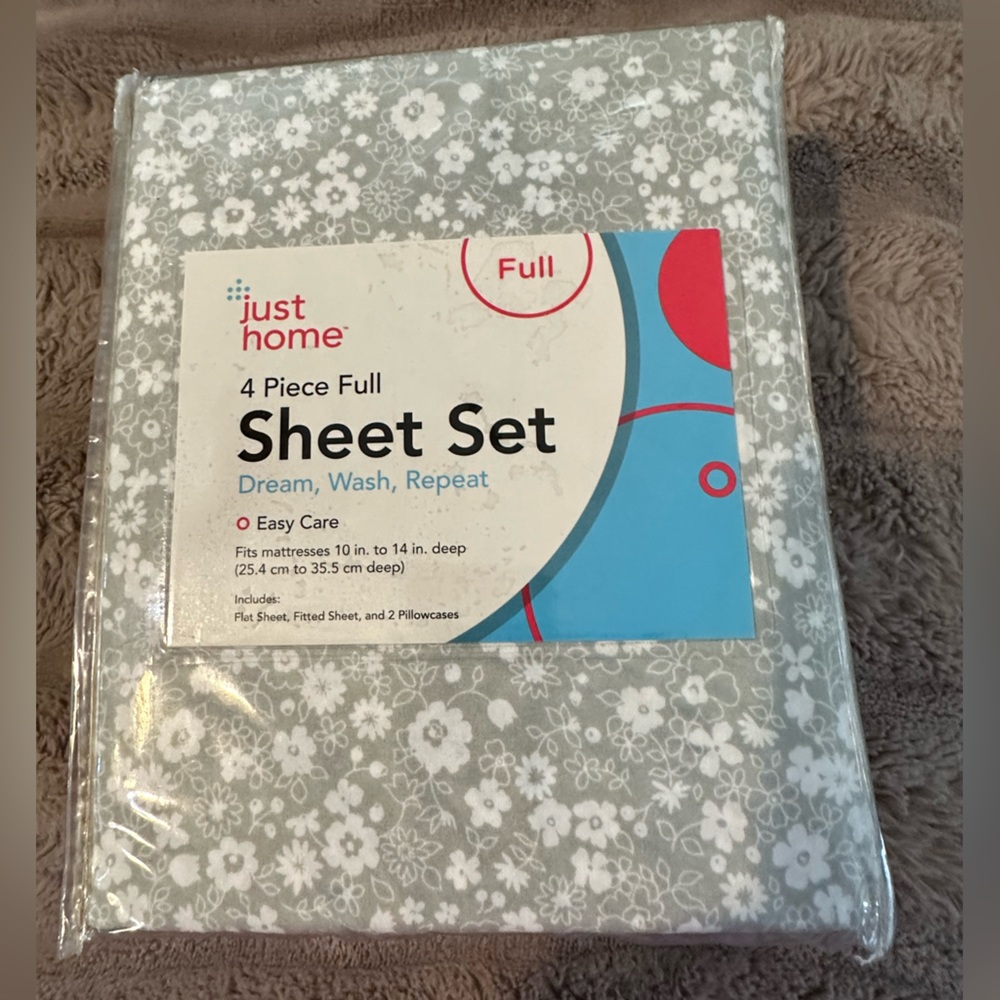 Just Home 4 Piece Sheet Set, Full, NEW